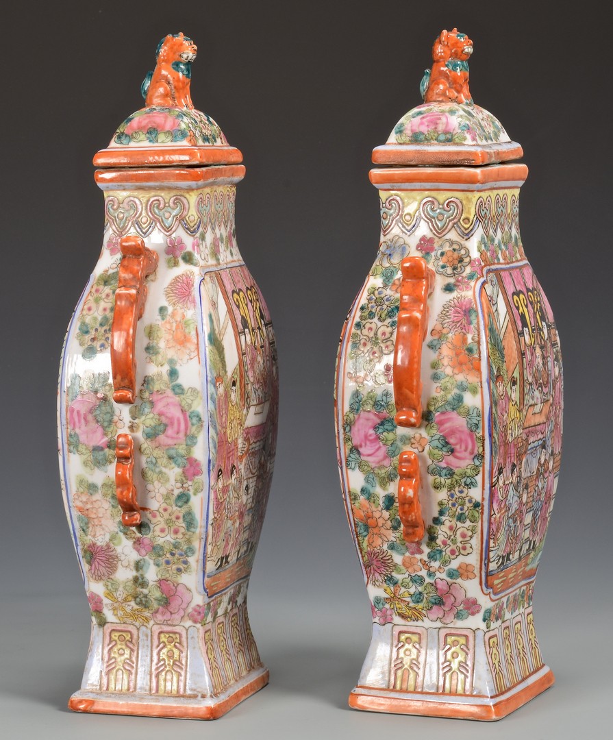 Lot 356: Imperial style Yellow Cups; Mandarin Palette Vases