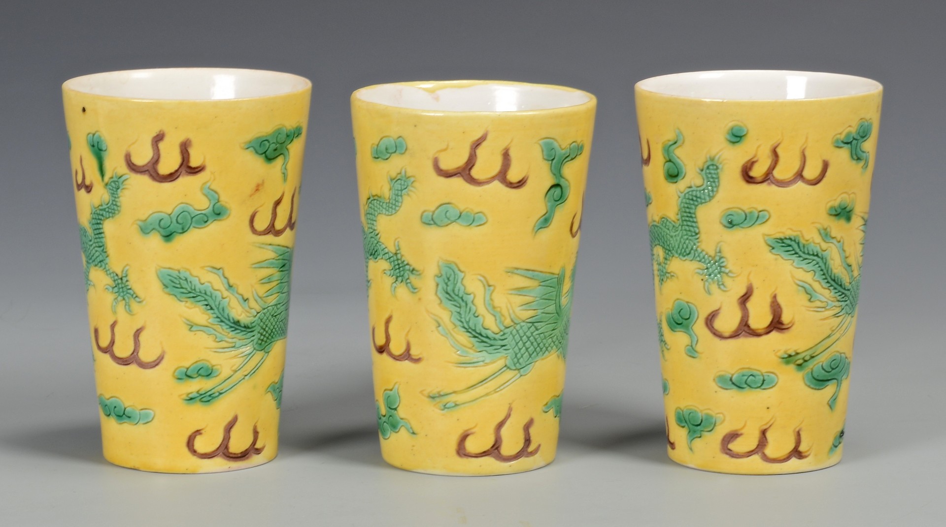 Lot 356: Imperial style Yellow Cups; Mandarin Palette Vases