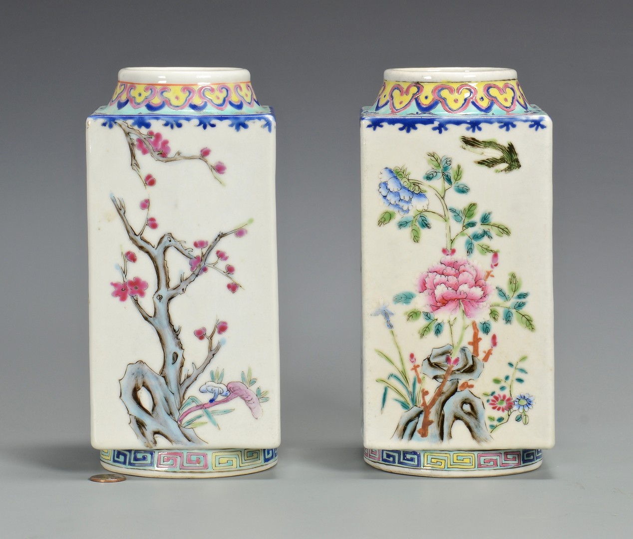 Lot 357: Pr. Chinese Famille Rose Square Vases