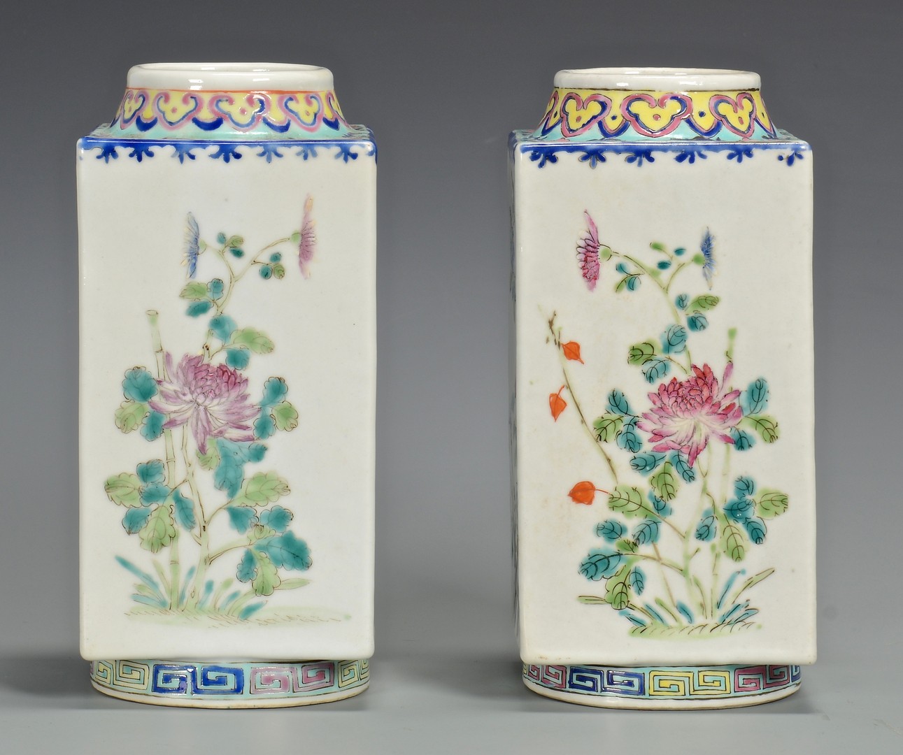 Lot 357: Pr. Chinese Famille Rose Square Vases