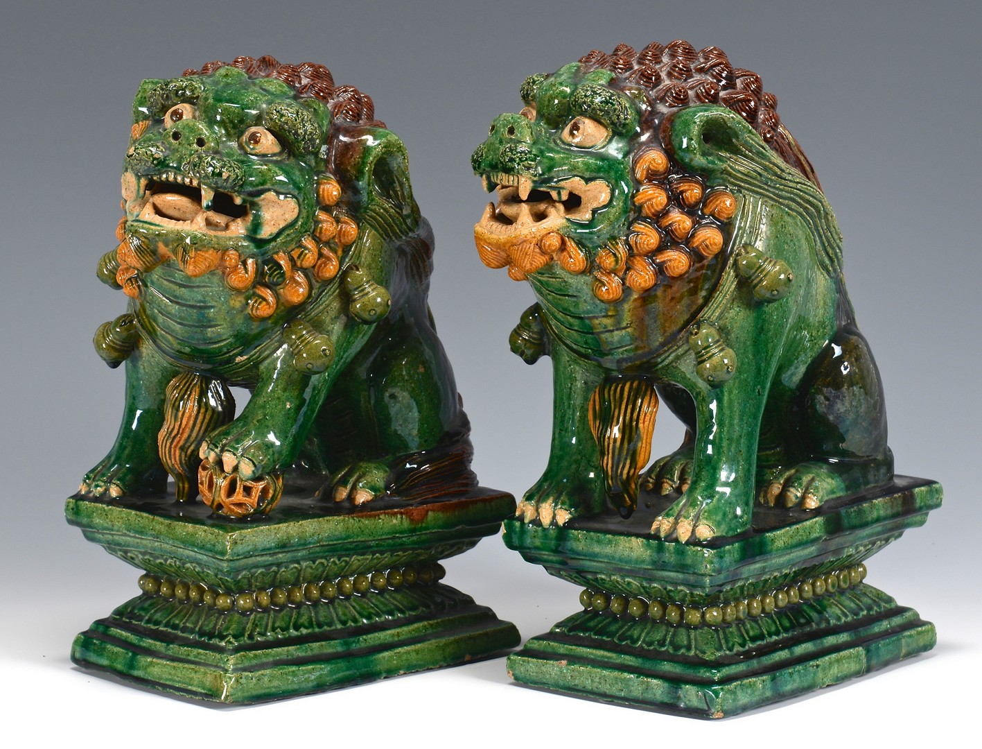 Lot 360: 3 Buddhist Lion Pottery Figures