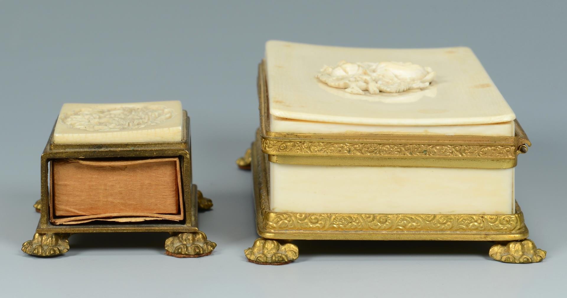Lot 372: 2 Gilt Mounted Ivory Boxes