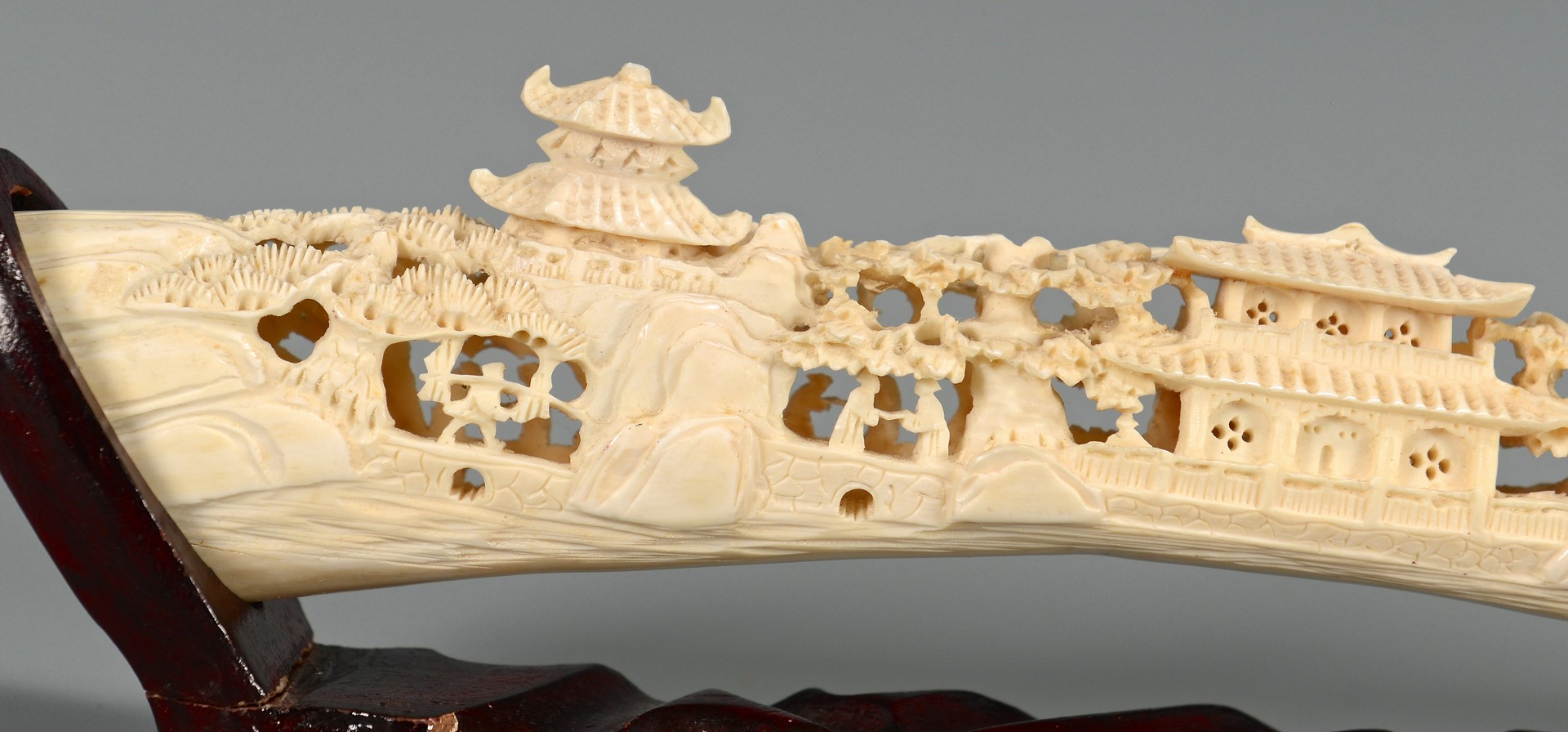 Lot 374: Chinese Carved Ivory Tusk, Openwork Bridge