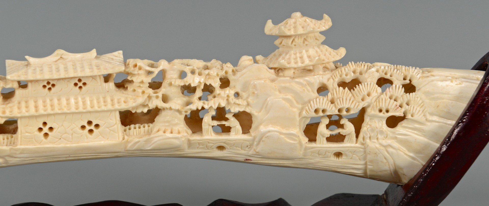 Lot 374: Chinese Carved Ivory Tusk, Openwork Bridge