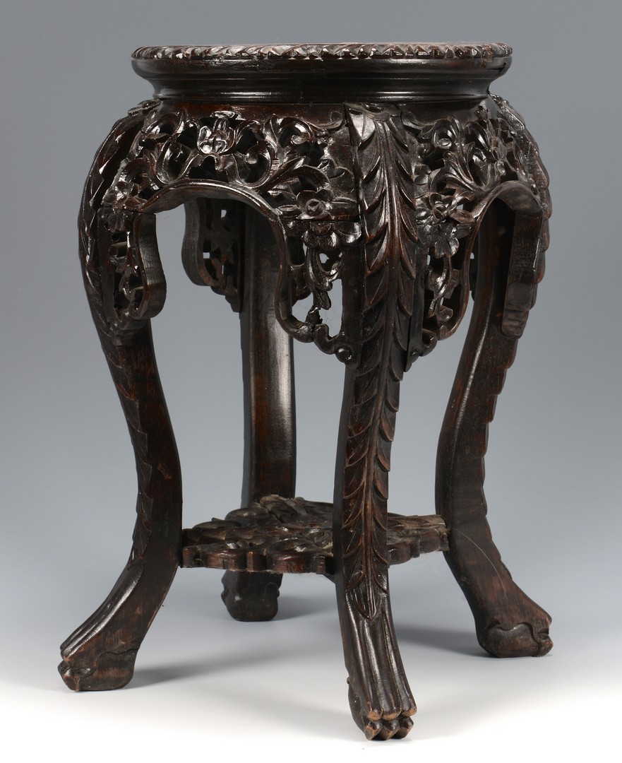 Lot 377: Pair Chinese Carved Low Tables w/ Marble Insets