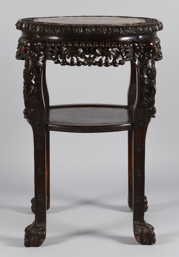 Lot 378: Chinese Carved Table/Stand w/ Marble Inset