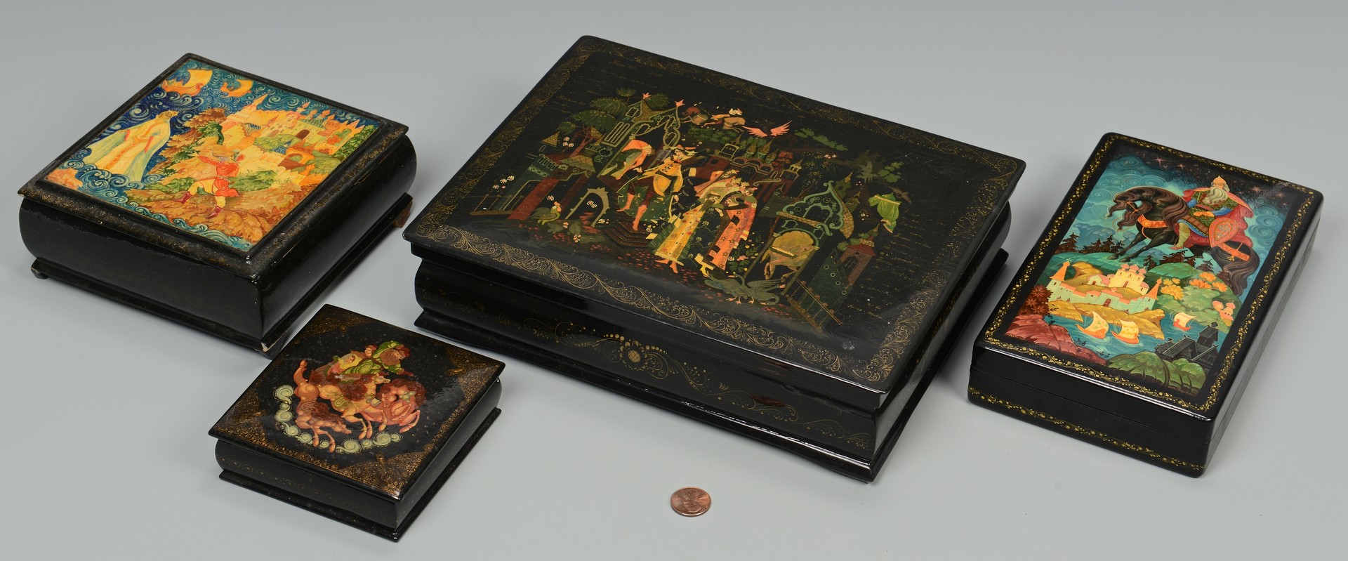 Lot 384: 4 Russian Lacquer Boxes