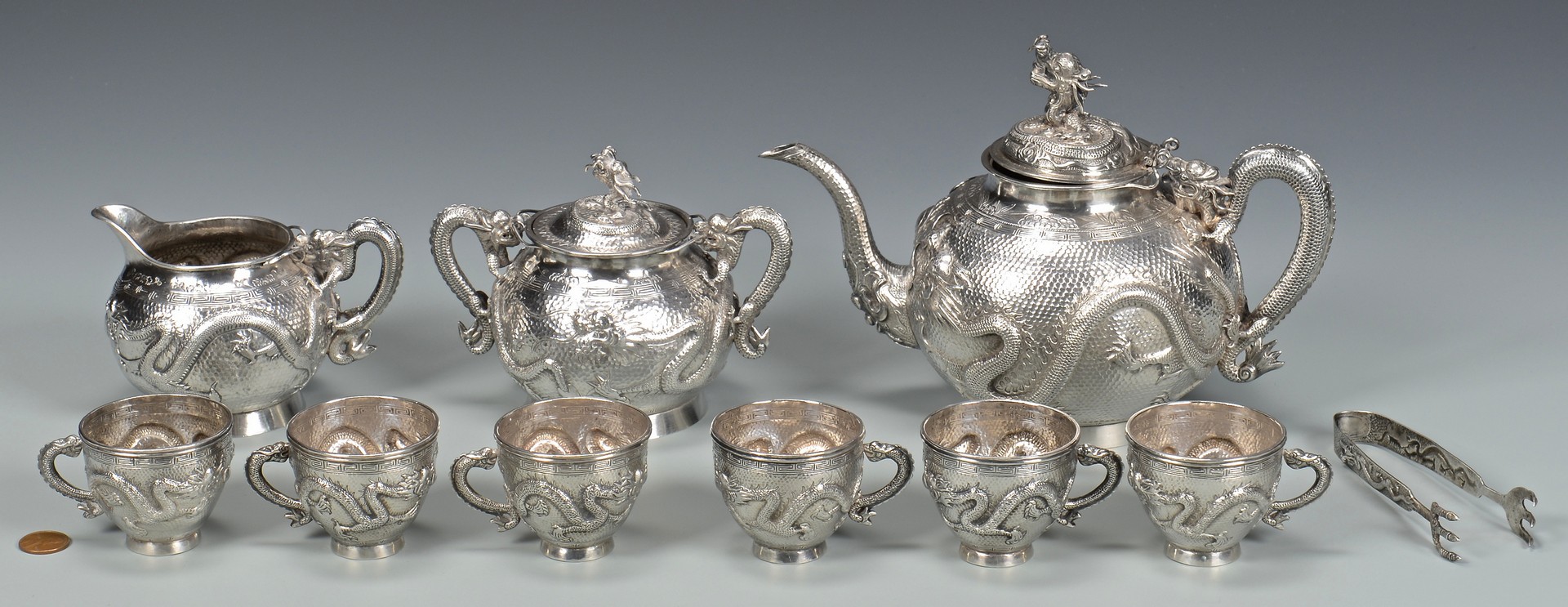 Lot 3: Chinese Export Silver Tea Set, 10 pcs