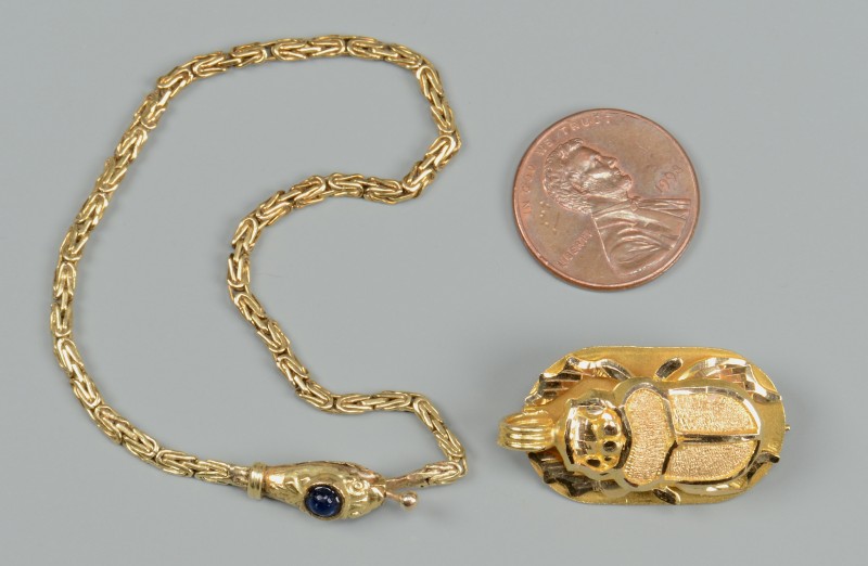 Lot 400: 2 Egyptian Style Jewelry Items, 14k
