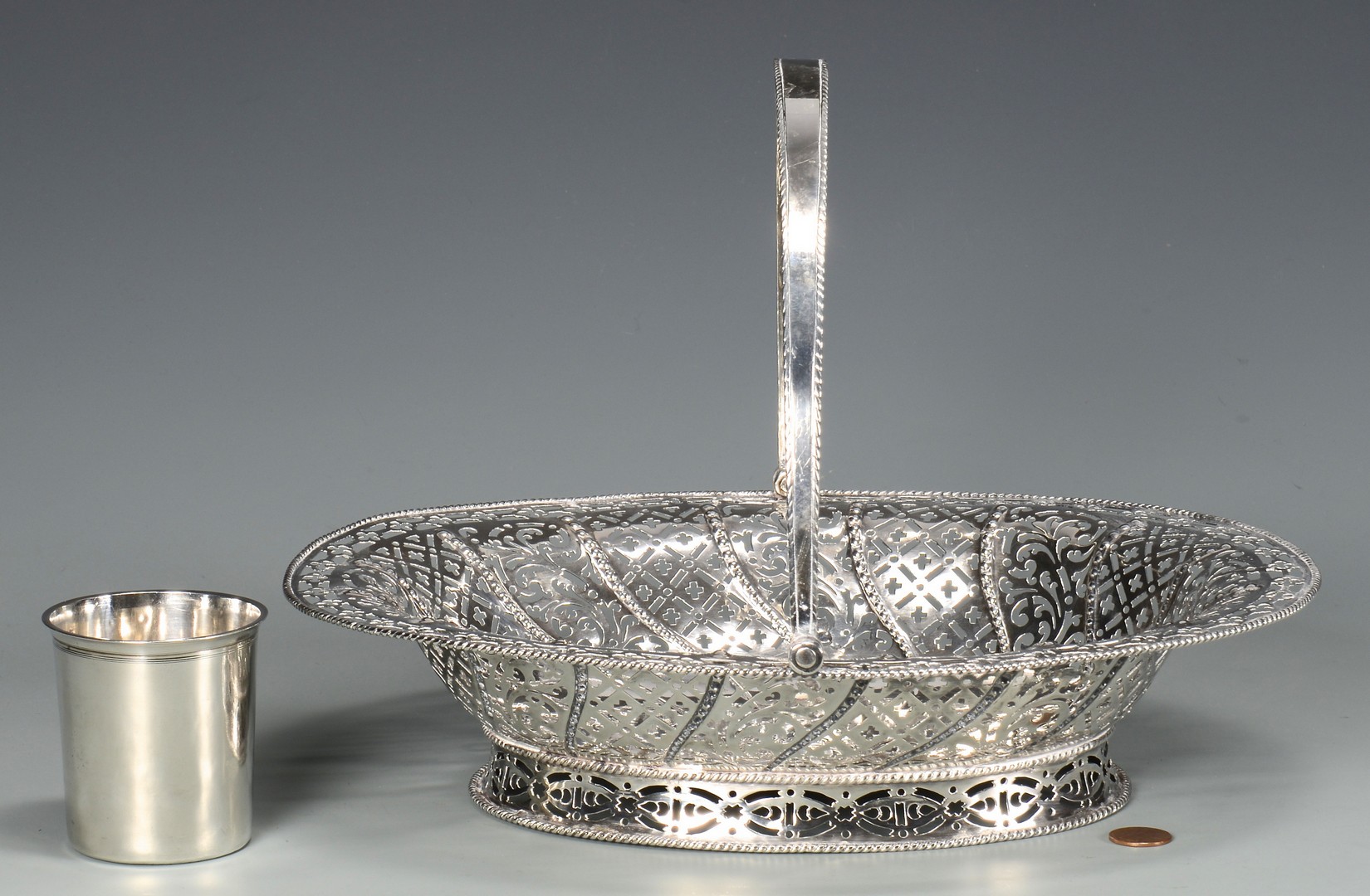 Lot 407: English Silver Basket & French Cup