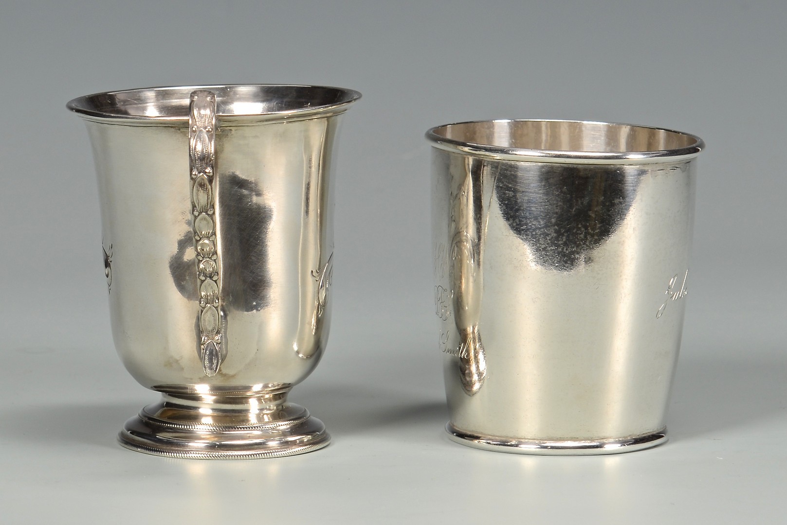 Lot 408: 2 coin silver cups, NY and Boston