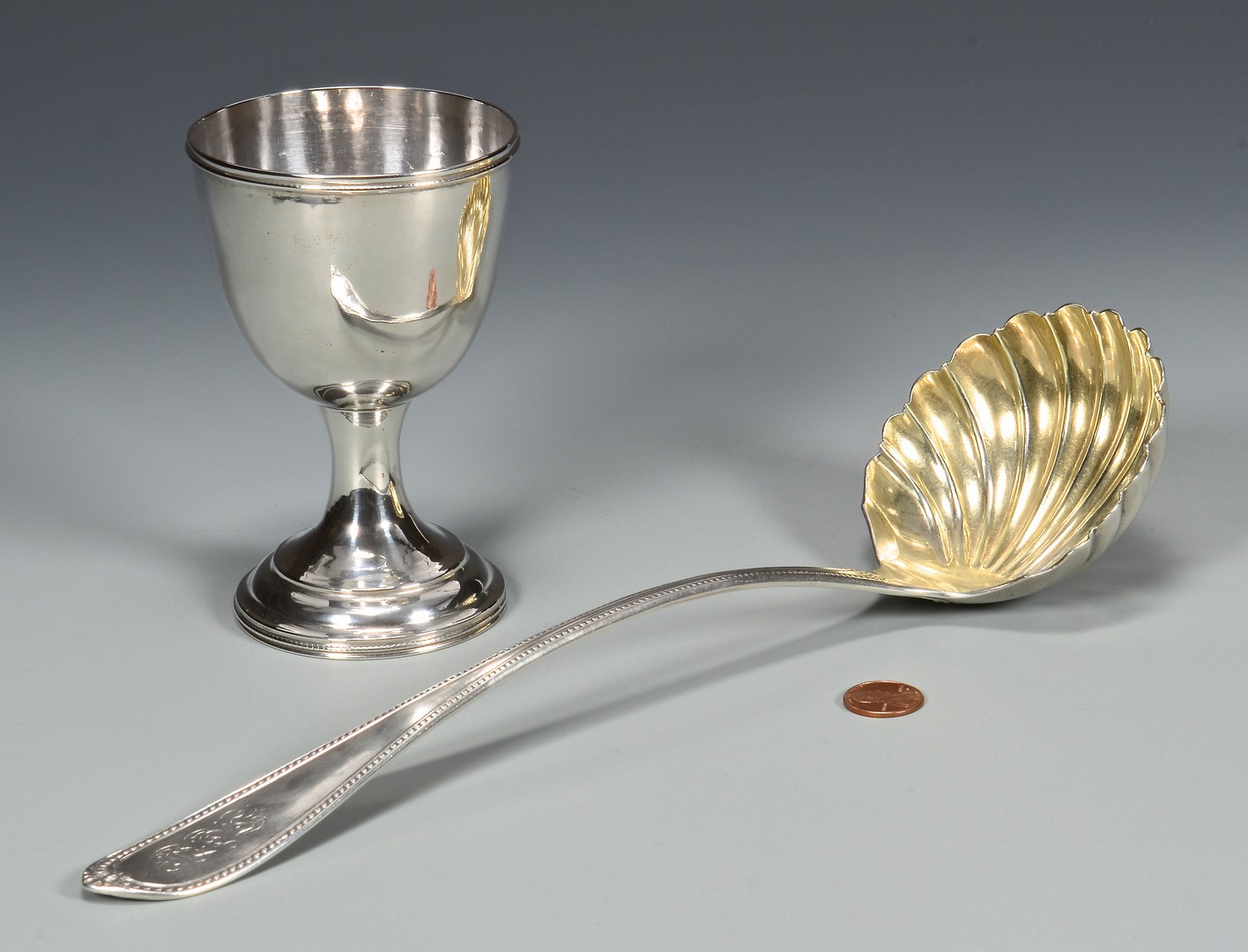 Lot 411: Jaccard MO Coin Silver Goblet, Ladle