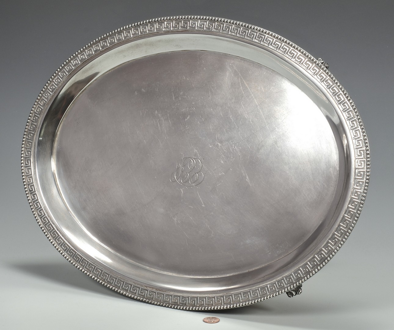 Lot 425: Sterling Tray with Greek Key Border