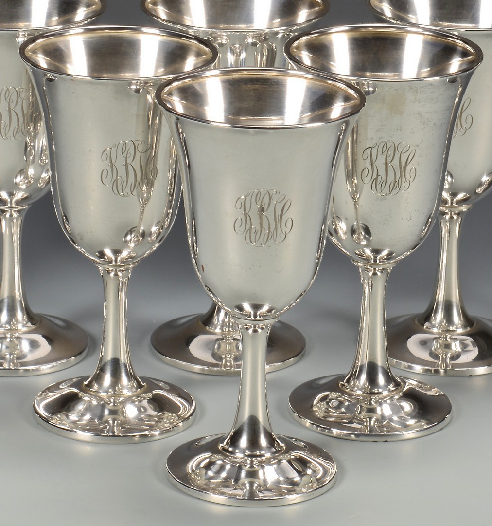 Lot 436: 8 Wallace Sterling Silver Water Goblets
