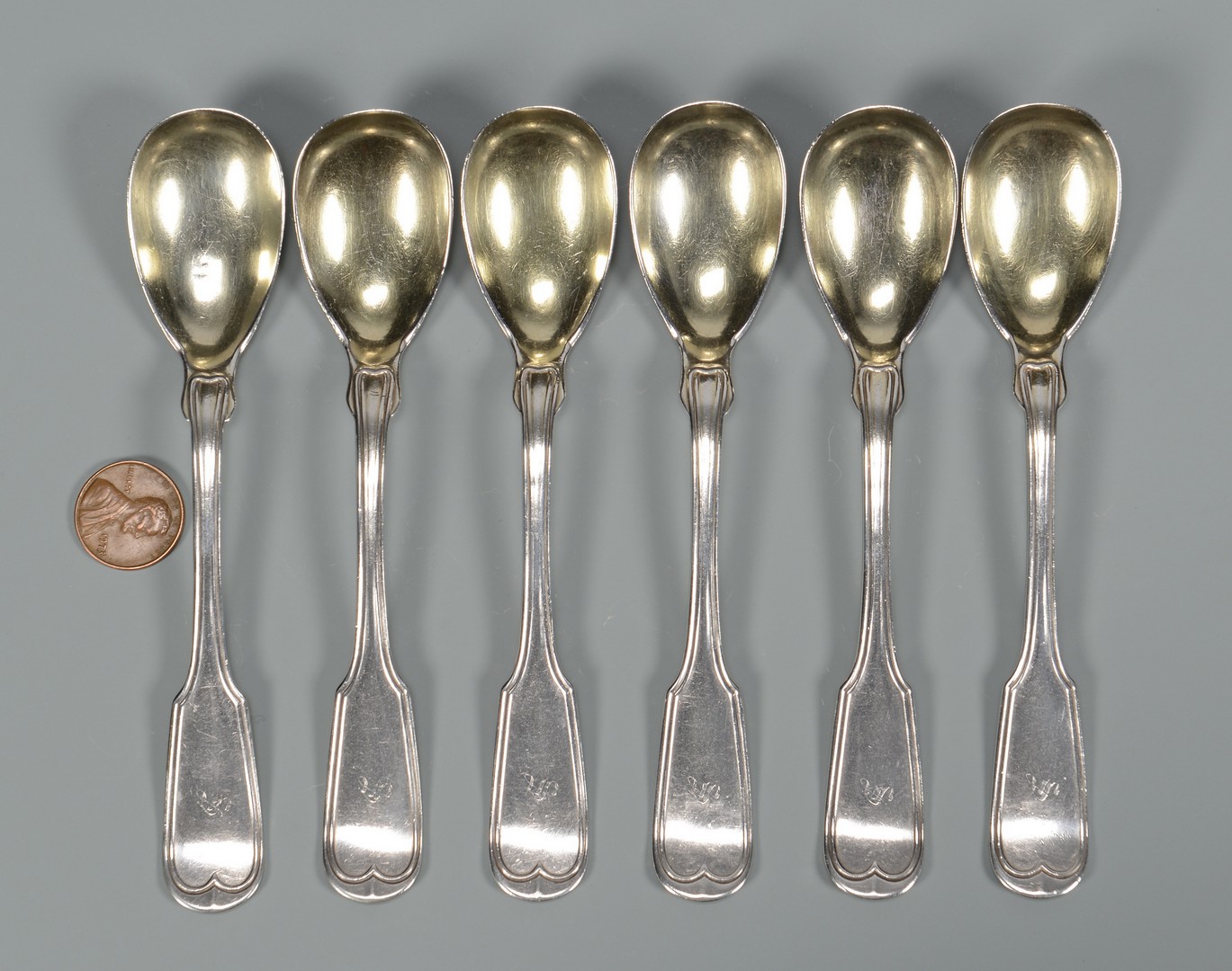 Lot 43: 6 Mobile Coin Silver egg spoons