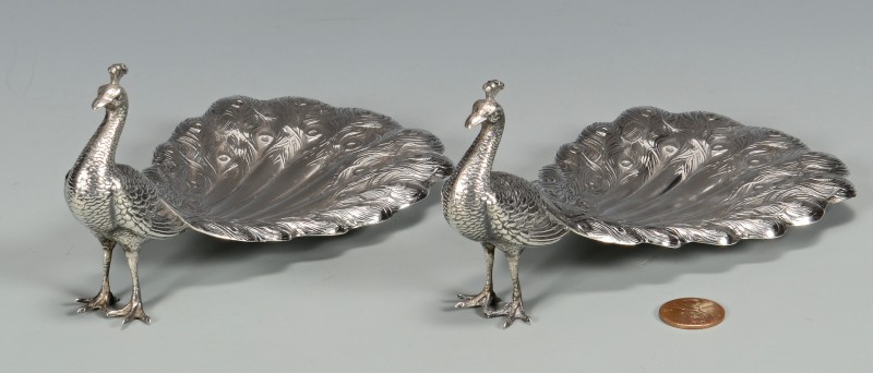 Lot 443: Pair Gorham Sterling Figural Peacocks