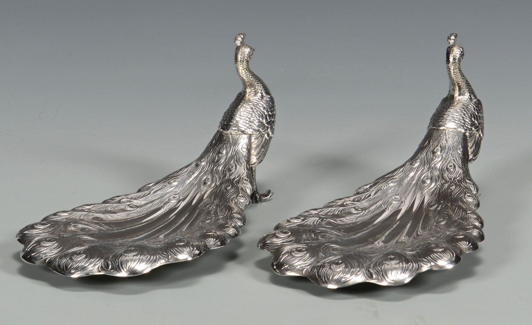 Lot 443: Pair Gorham Sterling Figural Peacocks