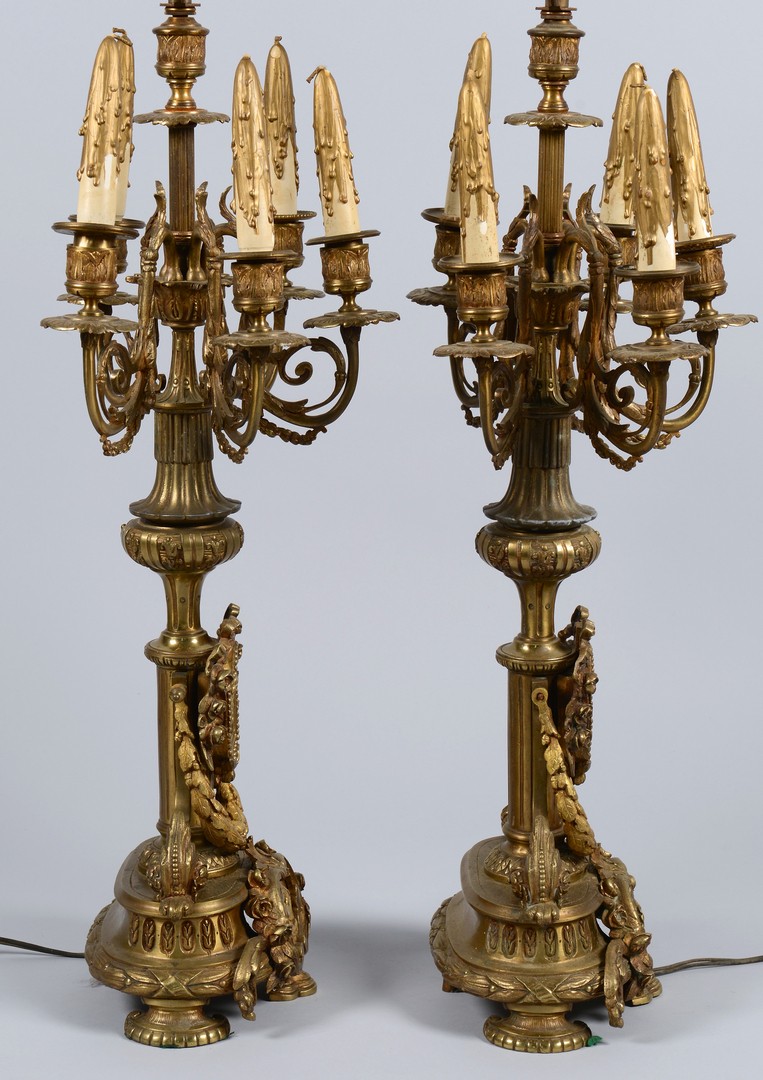 Lot 447: Pr. Bronze French Candleabra Lamps