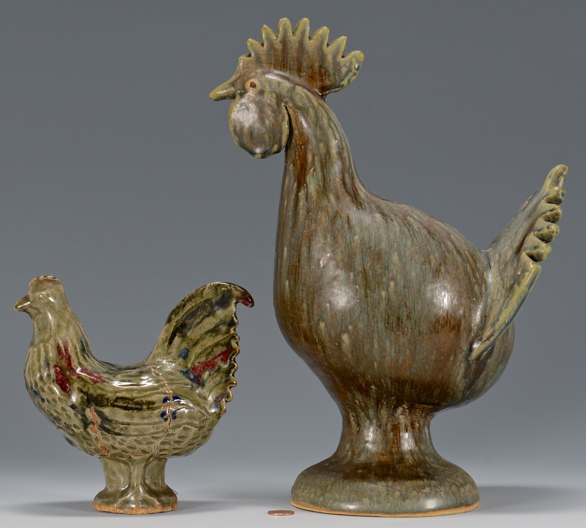 Lot 488: 2 Southern Folk Pottery Roosters, Meaders & Moore