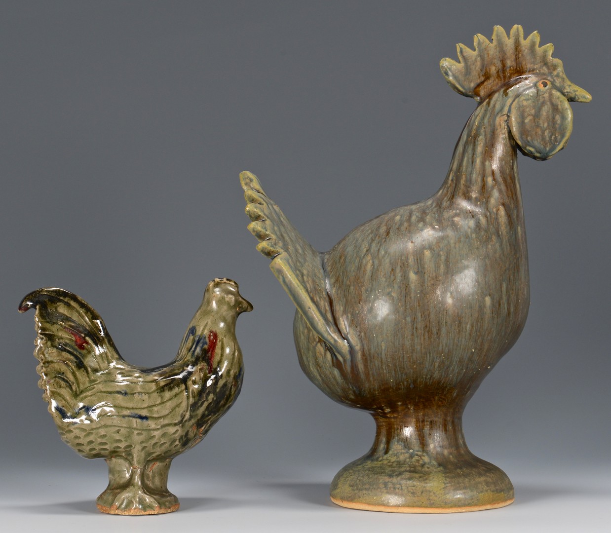 Lot 488: 2 Southern Folk Pottery Roosters, Meaders & Moore