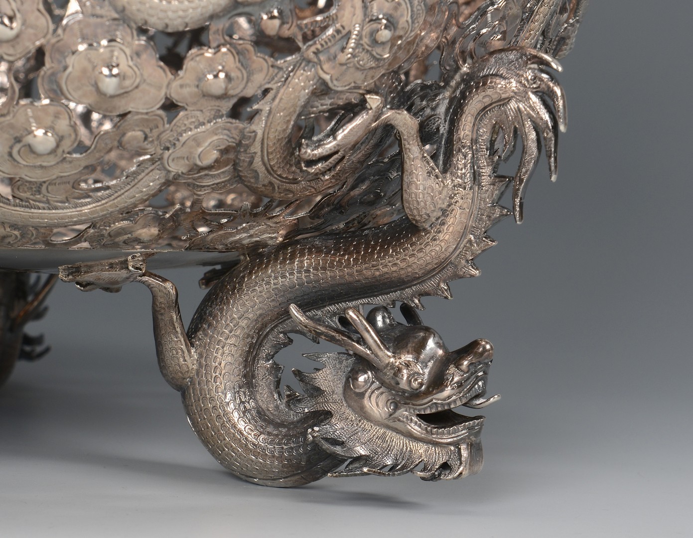 Lot 4: Large Chinese Export Silver Dragon Bowl