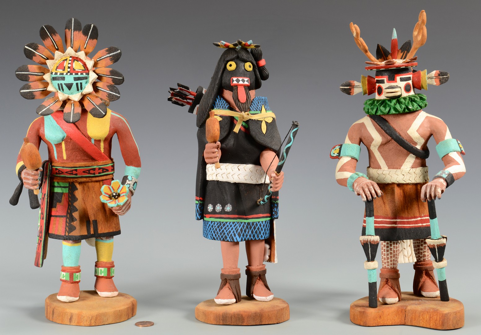 Lot 511: Group of 3 Hopi Kachinas, signed Pat Lanza