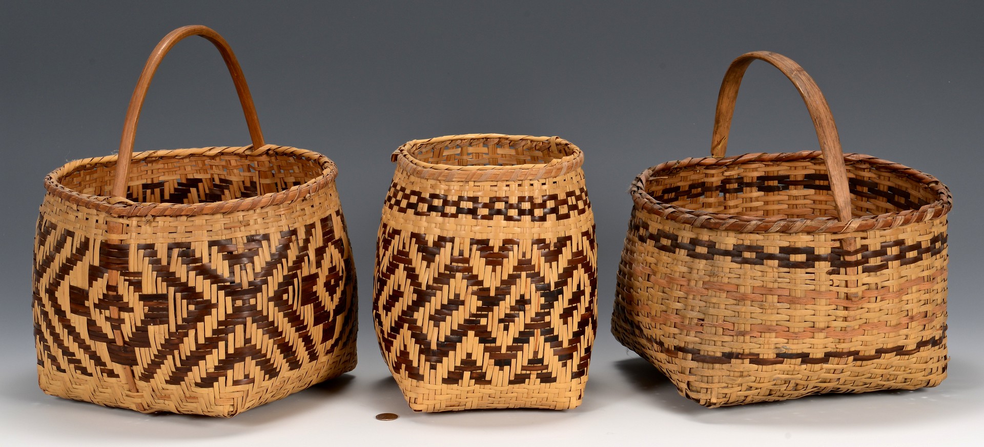 Lot 521: 3 Cherokee River Cane Baskets, 2 w/ handles