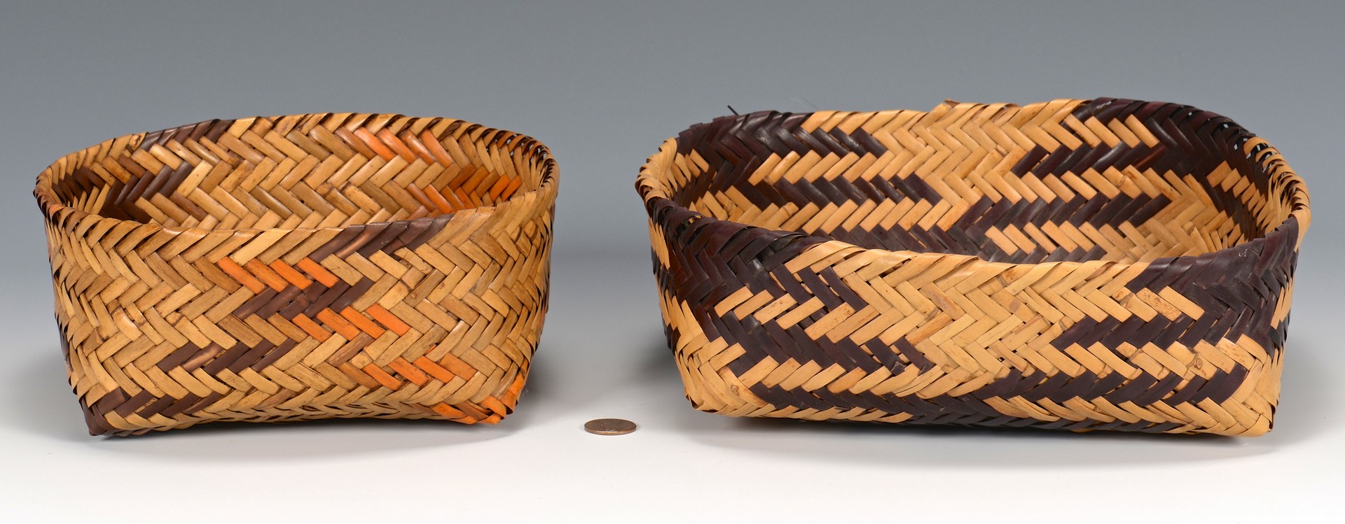 Lot 522: 2 Cherokee Double Weave Cane Baskets