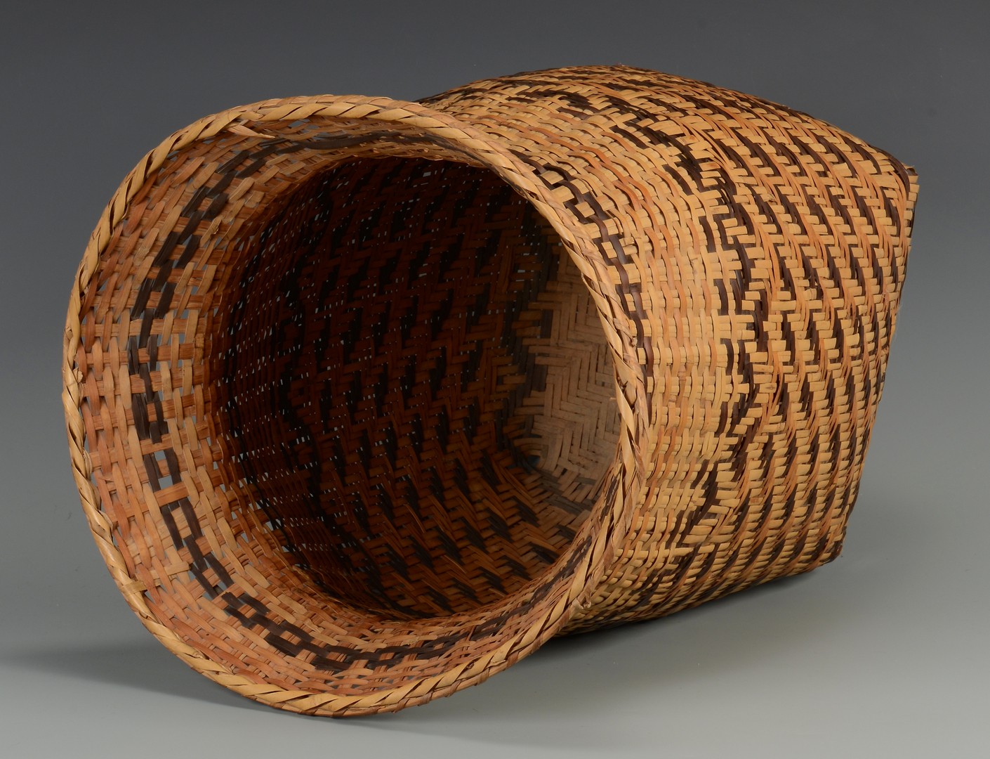 Lot 523: Cherokee Rivercane Basket, Wastebasket form