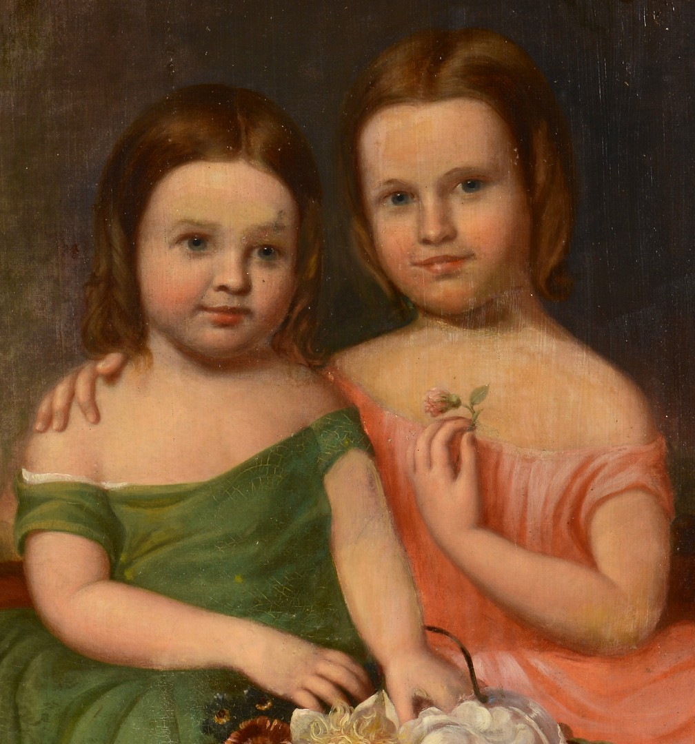 Lot 537: Oval Oil on Portrait of 2 Young Girls w/ Flowers