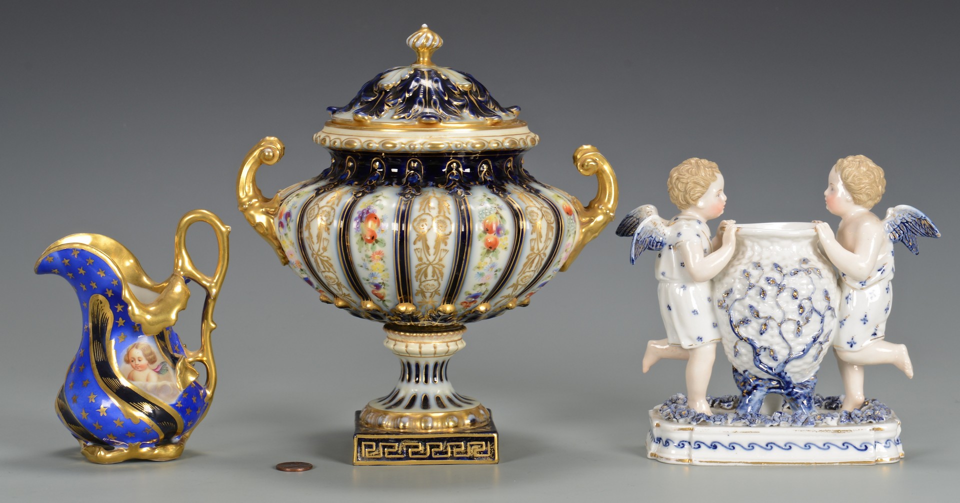Lot 614: Rudolstadt Cherub Figural & Vase, Cherub Creamer