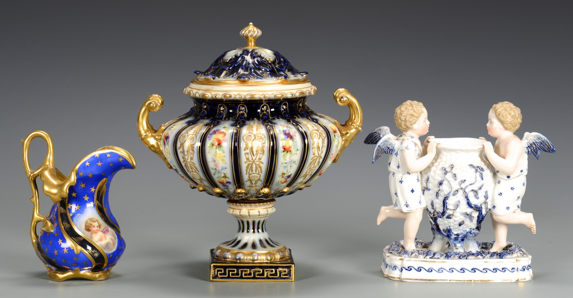 Lot 614: Rudolstadt Cherub Figural & Vase, Cherub Creamer