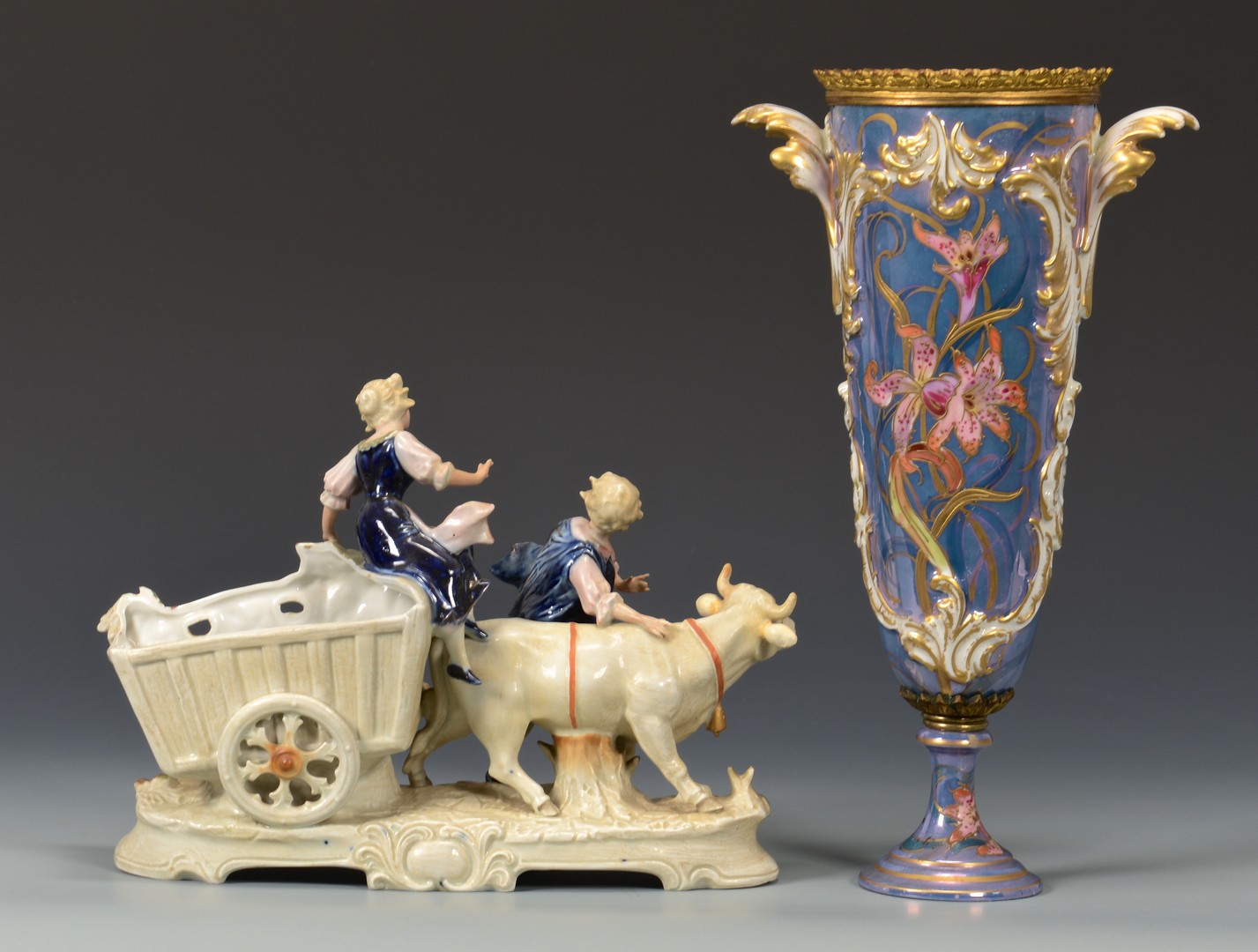 Lot 616: Sevres style Art Nouveau Vase and Figural