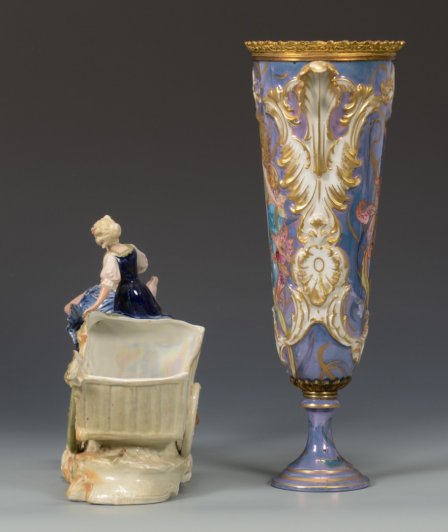 Lot 616: Sevres style Art Nouveau Vase and Figural