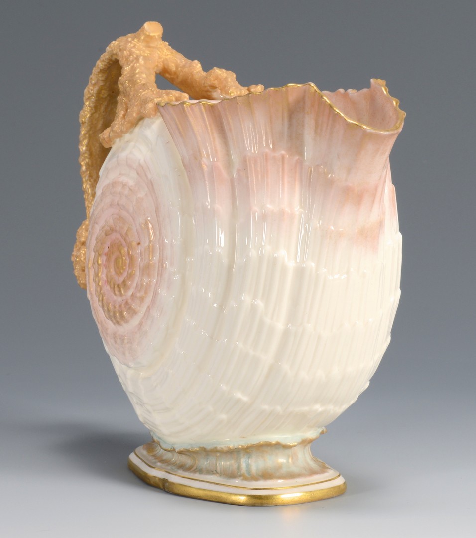 Lot 620: Belleek Porcelain Pitcher & Flat Shell