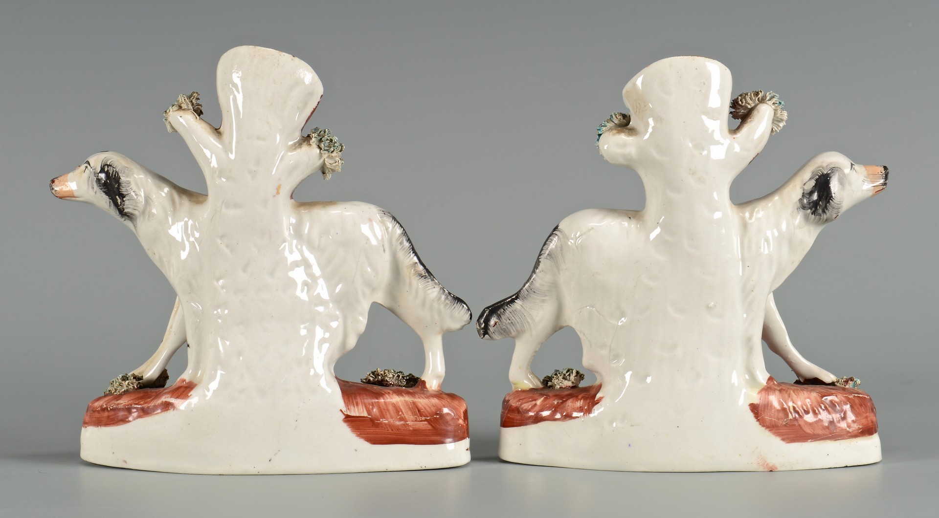 Lot 623: Pair Staffordshire Dogs & Figure
