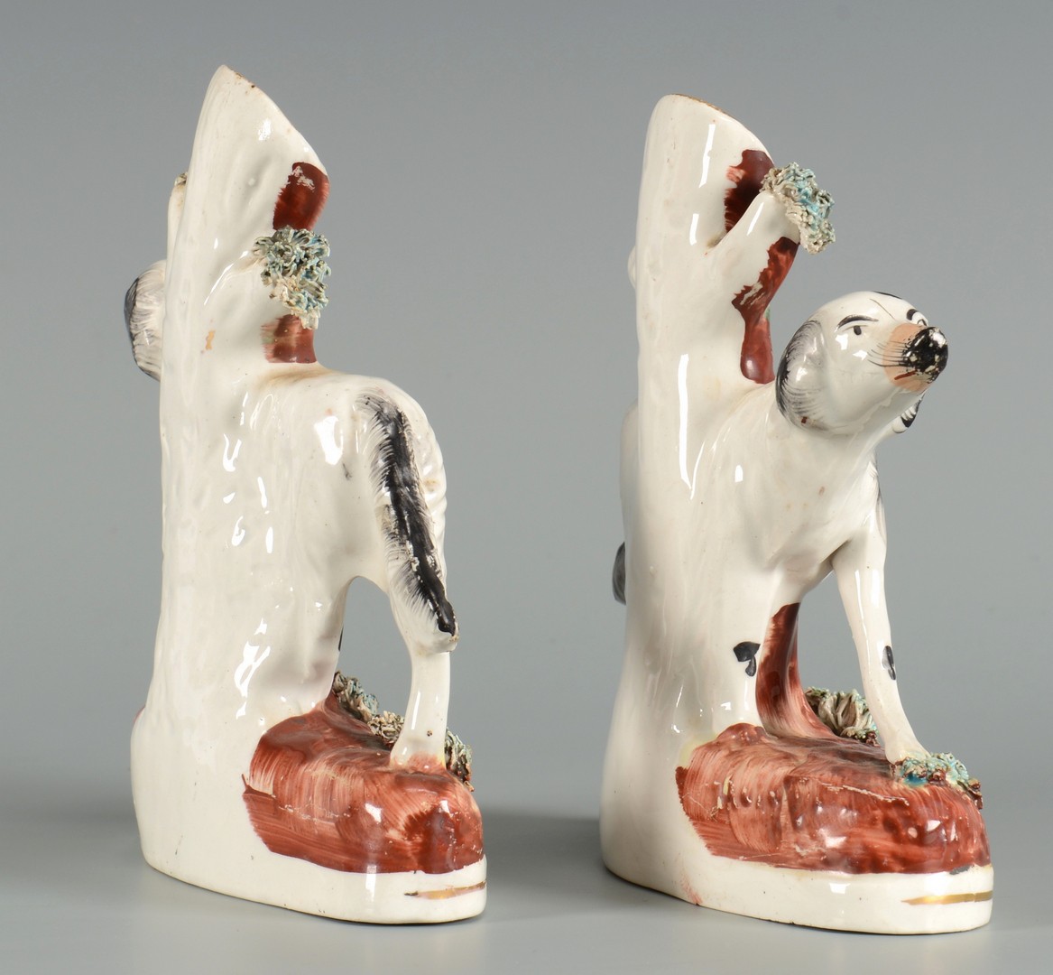 Lot 623: Pair Staffordshire Dogs & Figure
