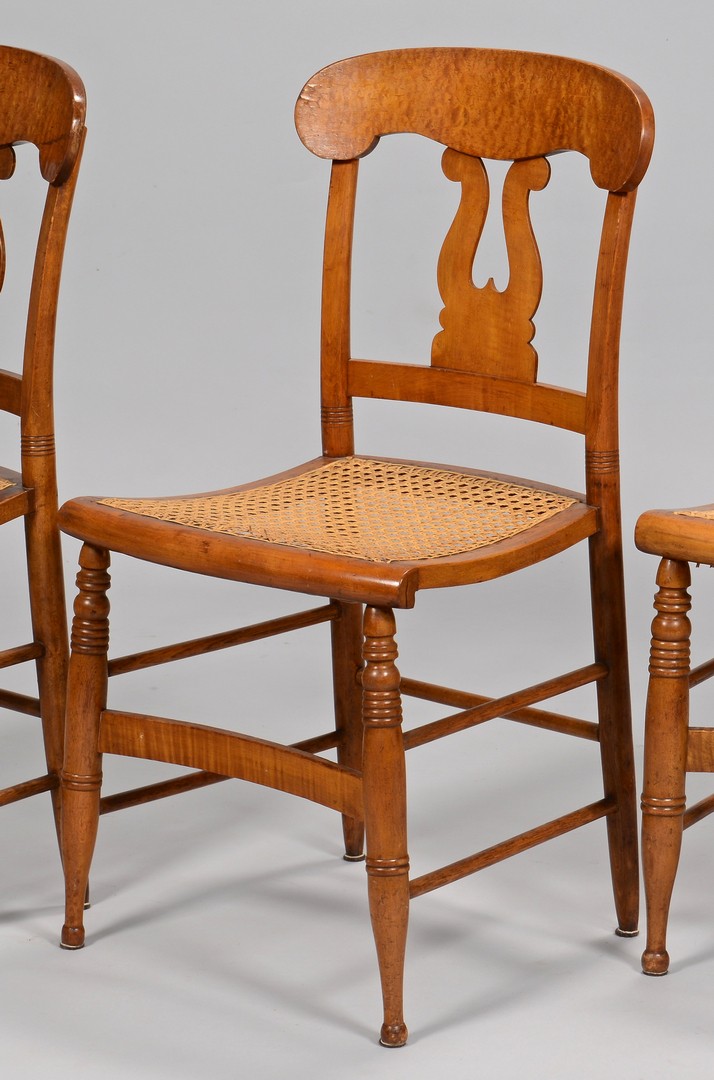 Lot 635: Set of 6 Sheraton Tiger Maple Chairs
