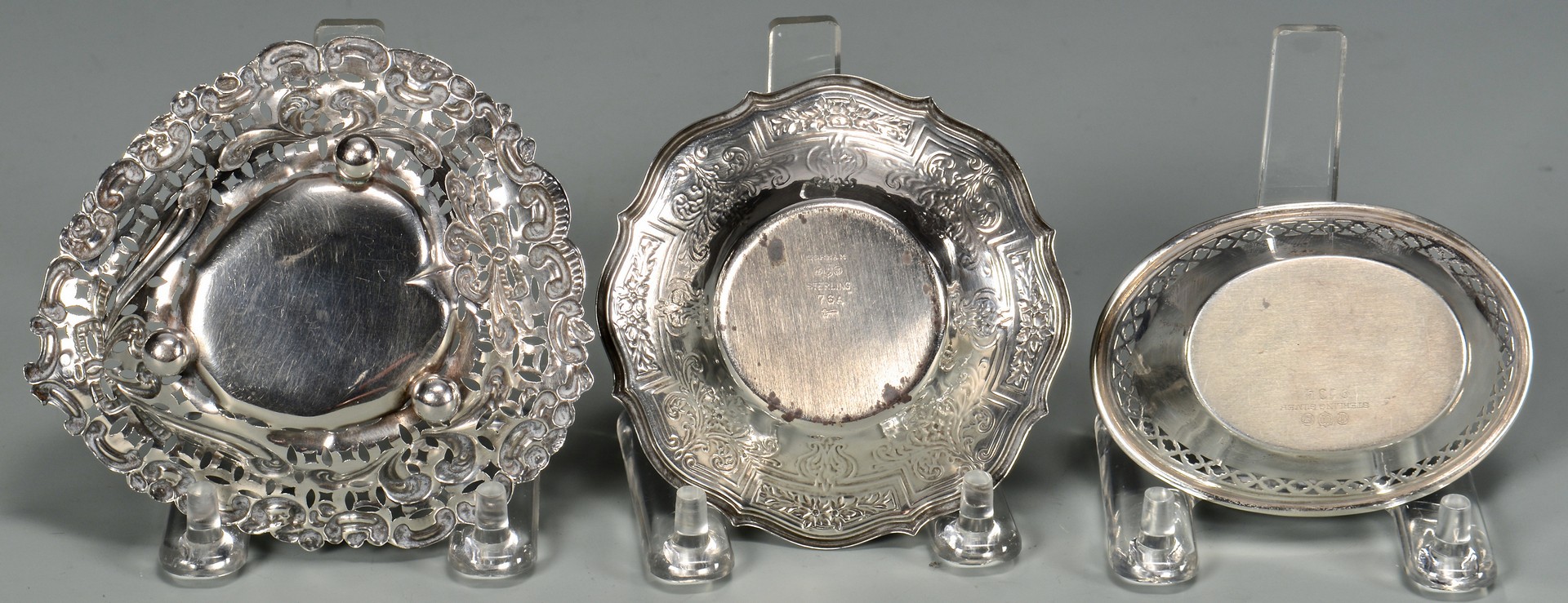 Lot 687: Silver swan compote, candy dishes, 17 pcs