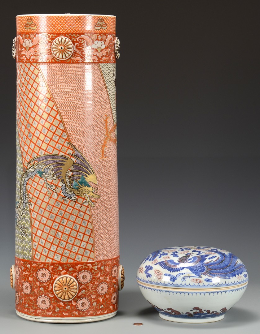 Lot 717: 2 Asian Porcelain items, Umbrella Stand & Covered Bowl