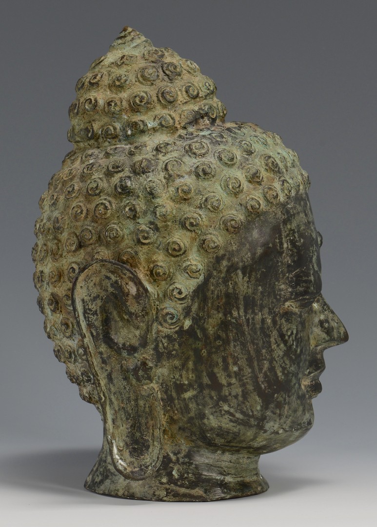 Lot 732: Carved Tibetan Table & Bronze Buddha Head