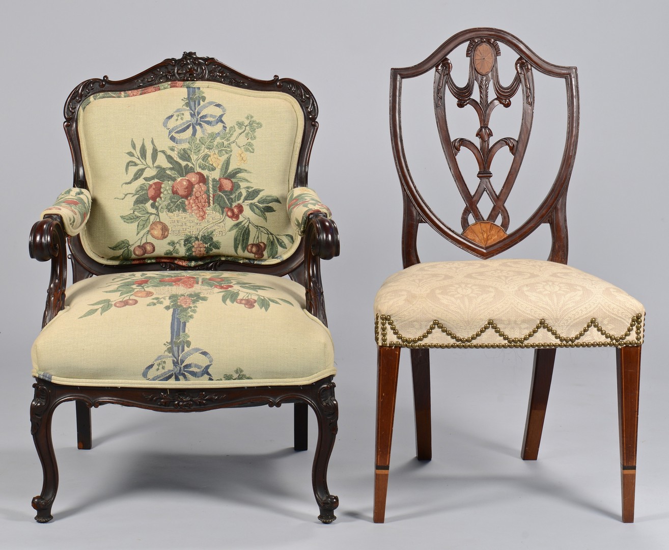 Lot 759: Continental Armchair and Federal Style Side Chair