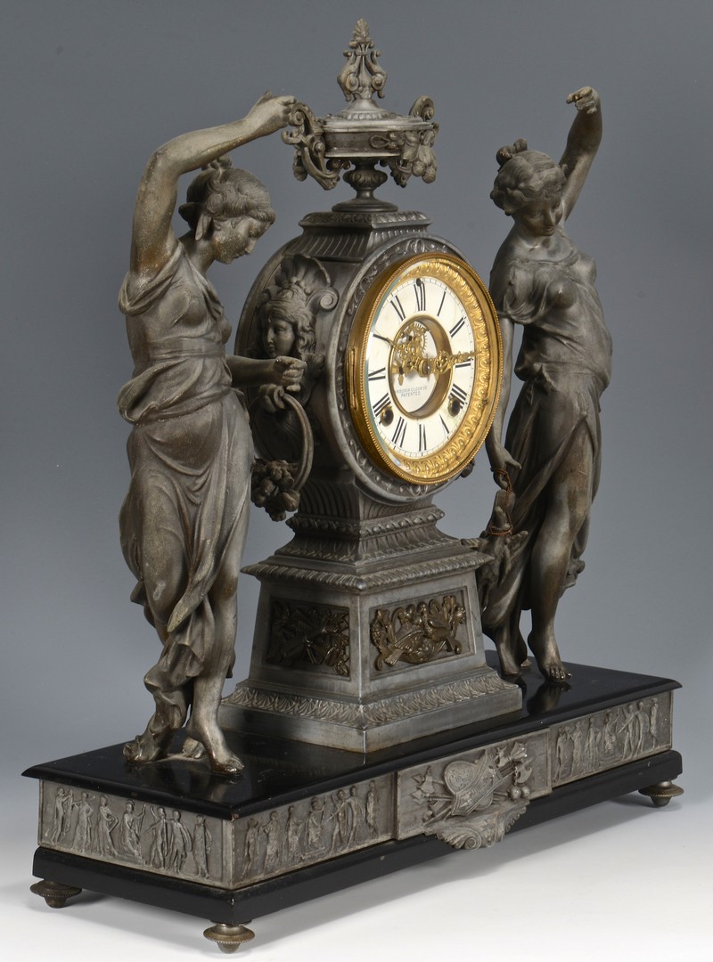 Lot 763: Ansonia Double Figural Clock, Fisher & Hunter