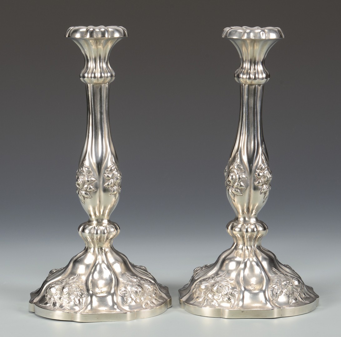 Lot 805: 2 Large Silver Candlesticks plus more