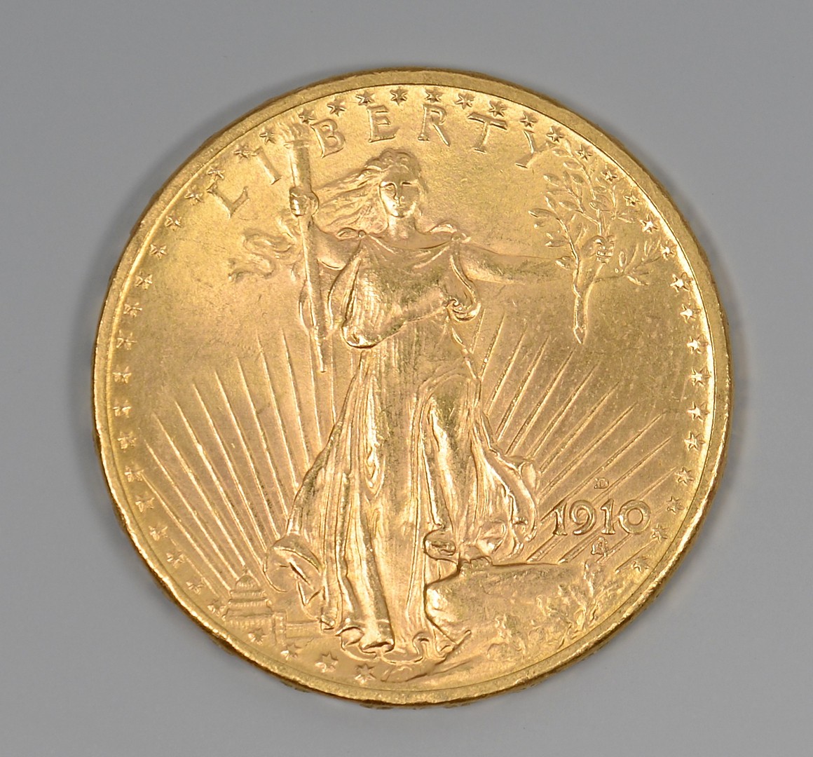 Lot 857: 1910-D $20 St. Gauden Gold Coin
