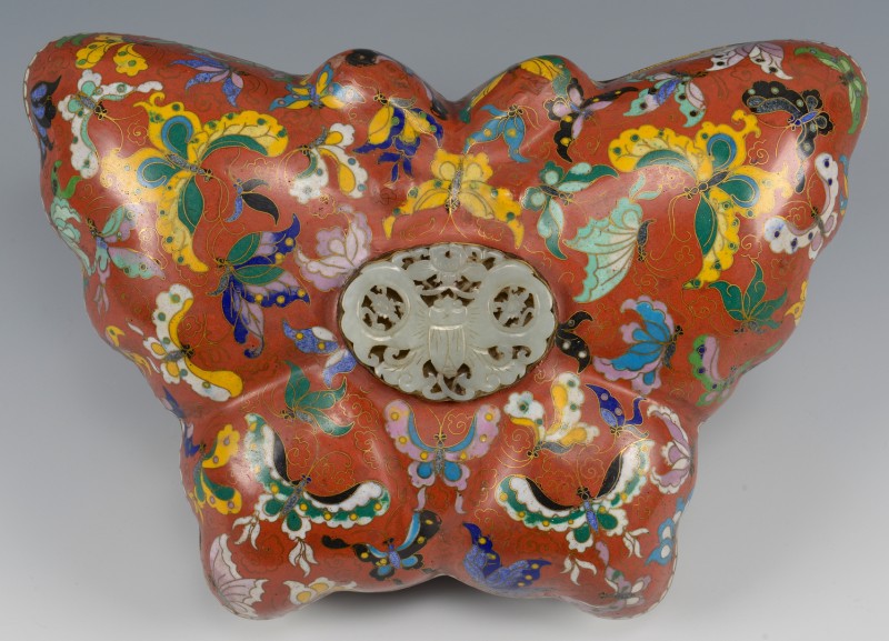 Lot 9: Chinese Cloisonne Butterfly Form Box w/ Jade Insert