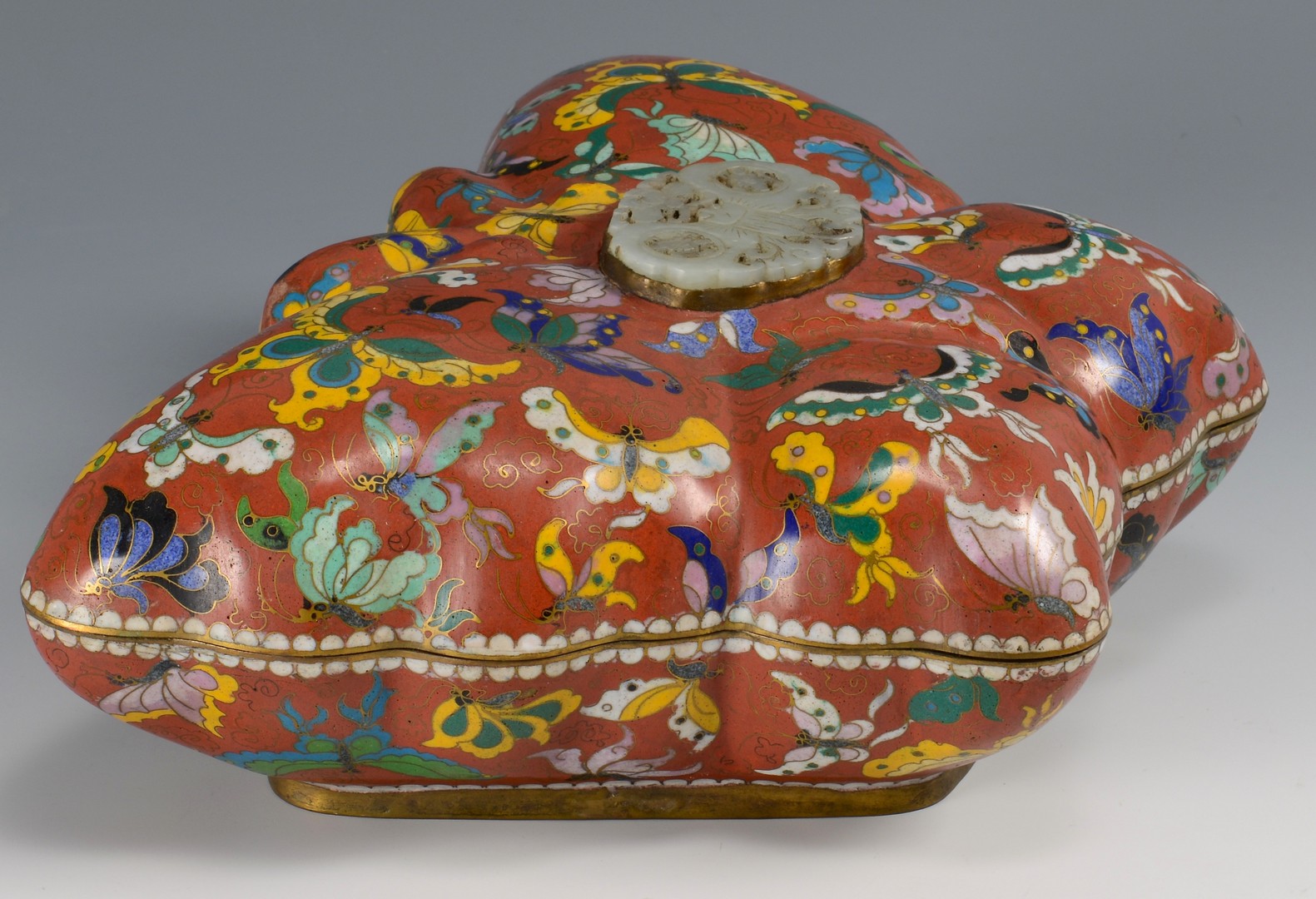 Lot 9: Chinese Cloisonne Butterfly Form Box w/ Jade Insert