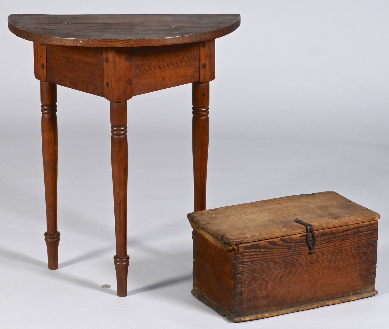 Lot 108: East TN Half Round Table & Dovetailed Box, Yellow