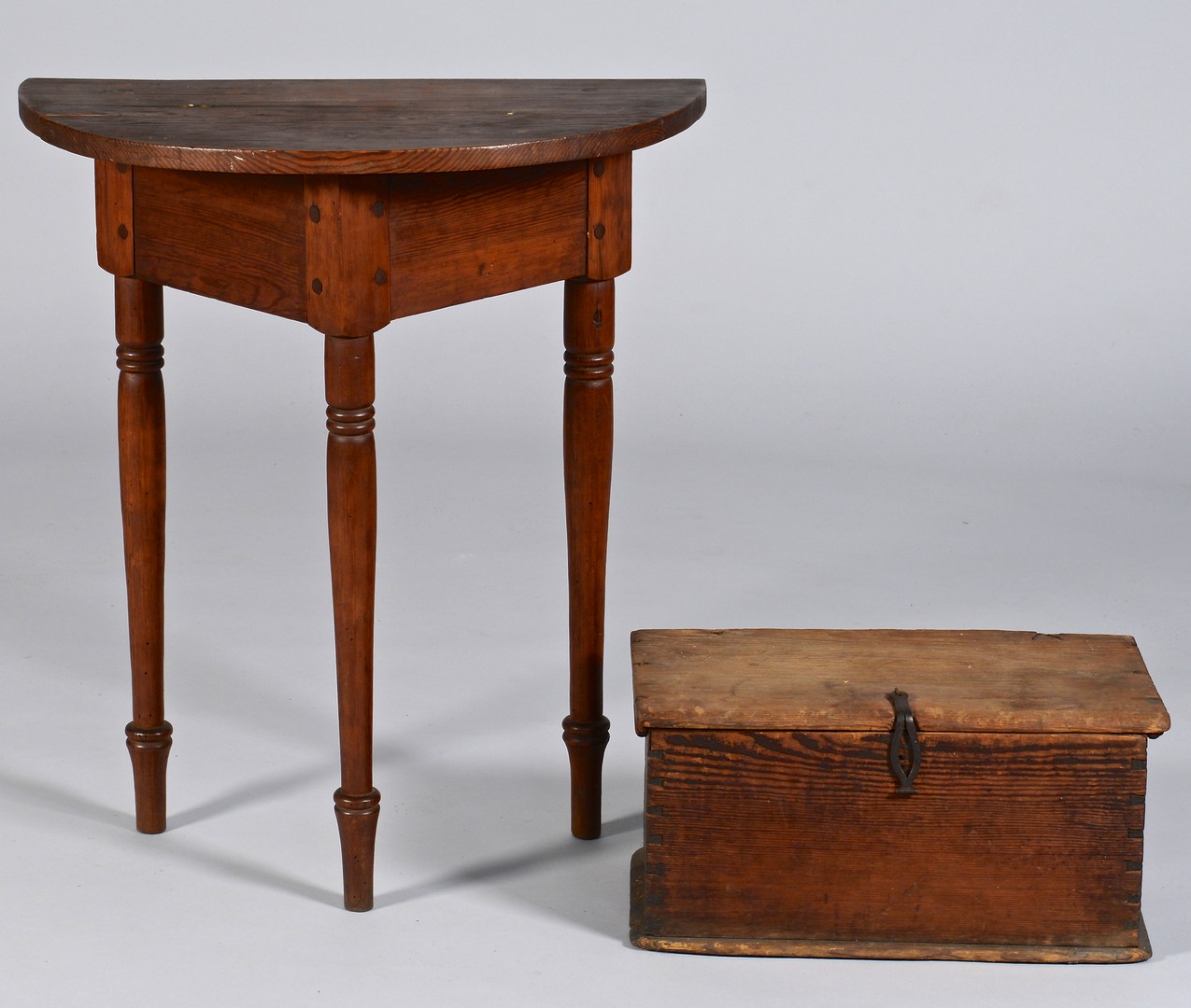 Lot 108: East TN Half Round Table & Dovetailed Box, Yellow