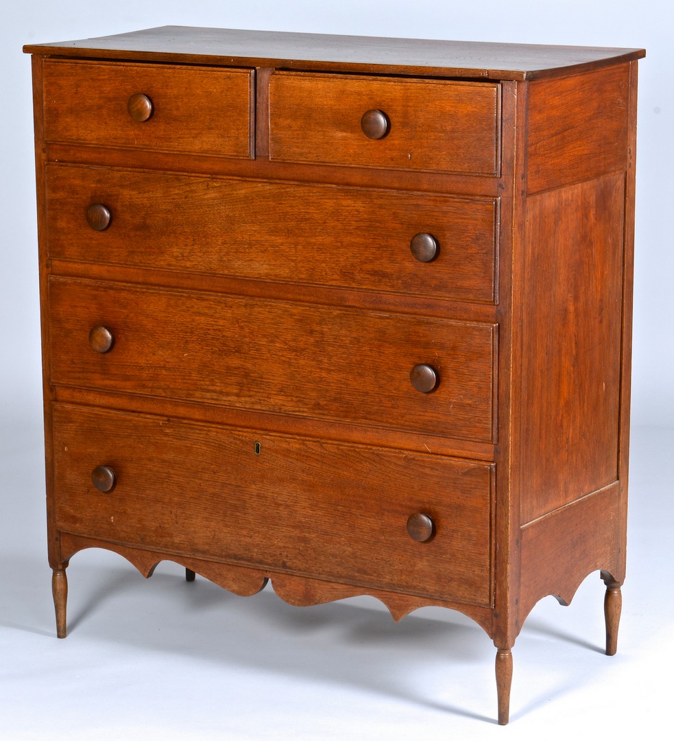 Lot 111: East TN walnut chest of drawers, elaborate apron